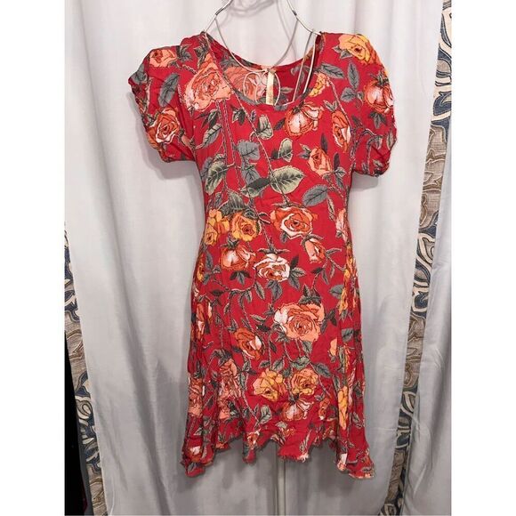 Good Condition Uncle Frank Red Floral Dress Oversized Woman's Dress Size small - Picture 2 of 8